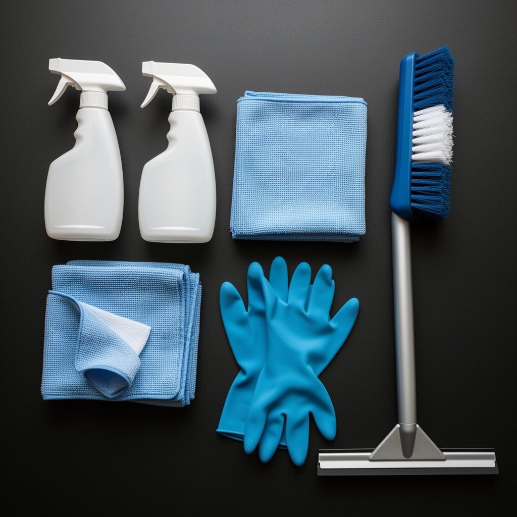 Professional cleaning tools flat lay